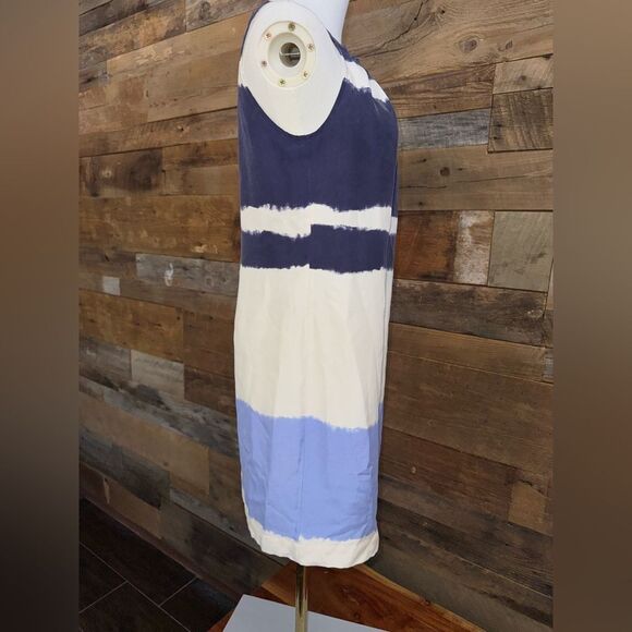 Banana Republic Blue and Cream Ruffled lined Silk Sundress with shoulder tie sz4 - Picture 4 of 6